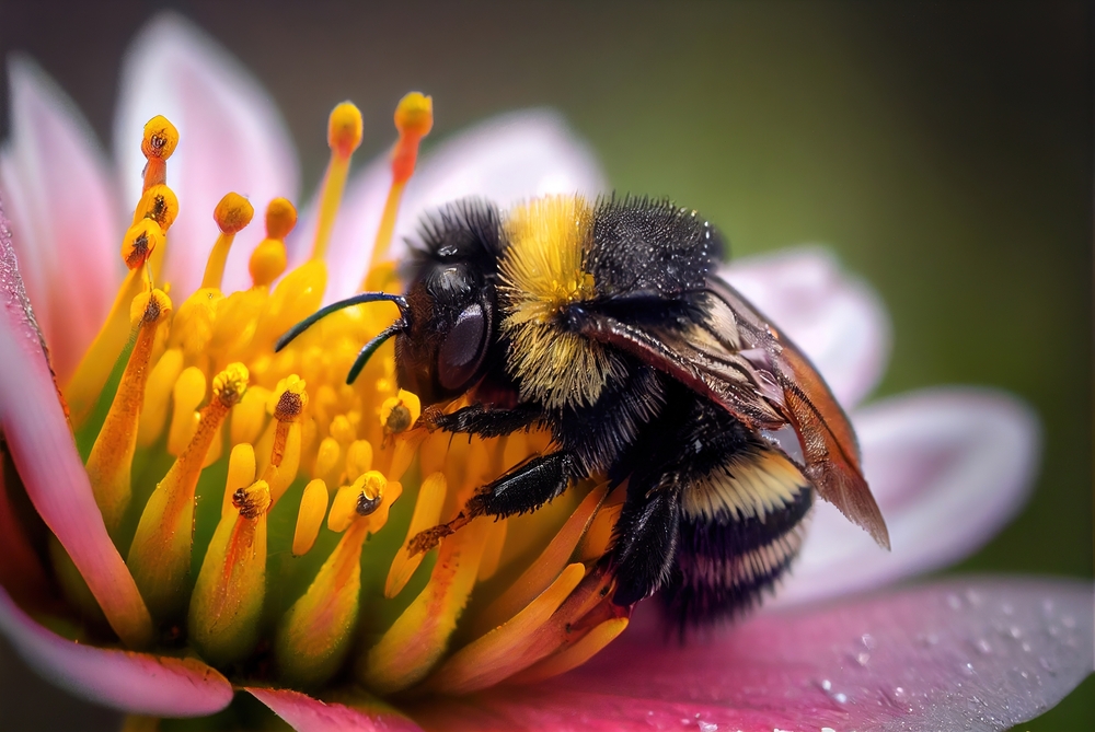 Bumblebee on a flower macro
