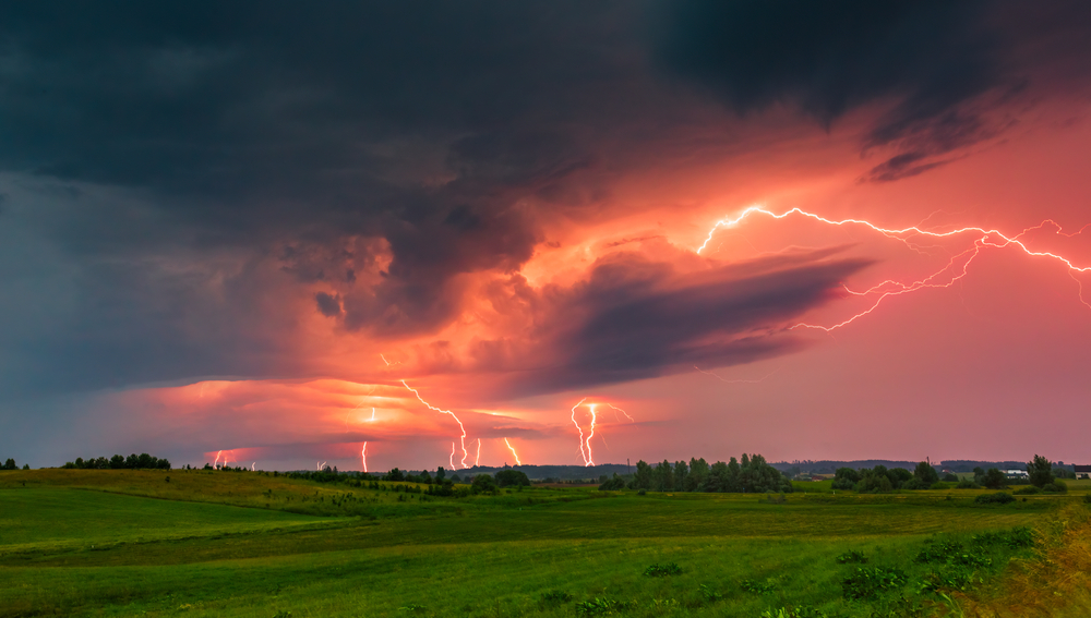 lightning storm clouds with lot of lightning bolts