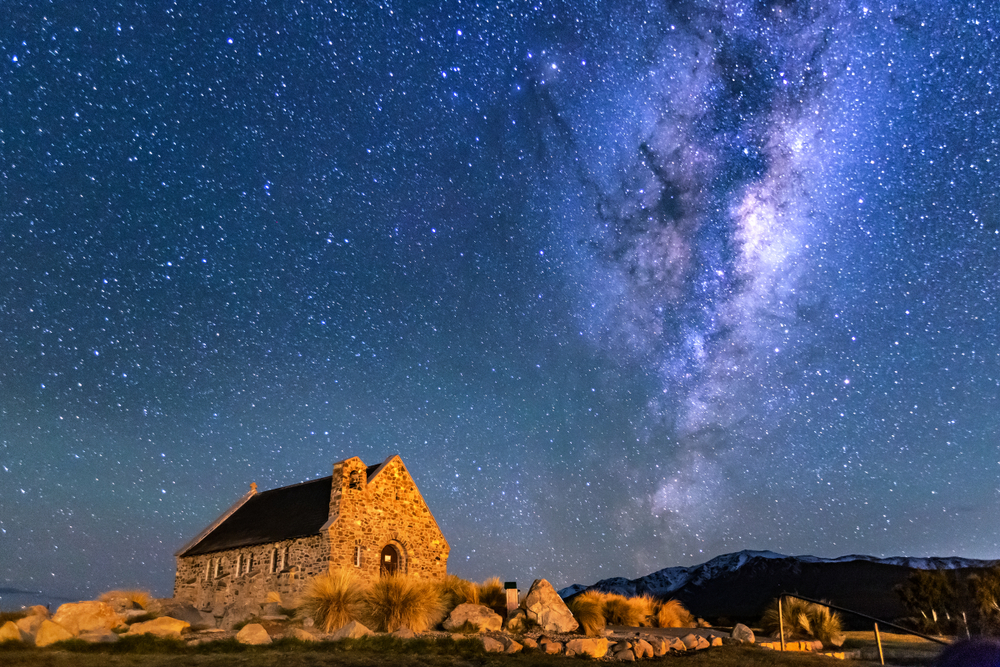 Milky Way Rising Above Church Of Good Shepherd, Tekapo NZ