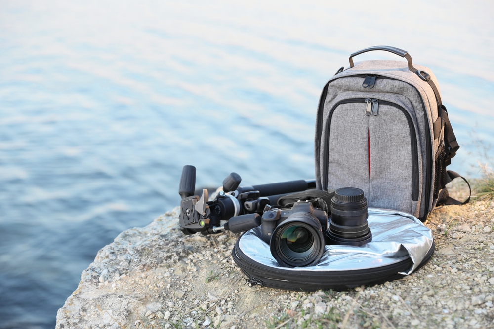 photography bag with lenses camera and tripod