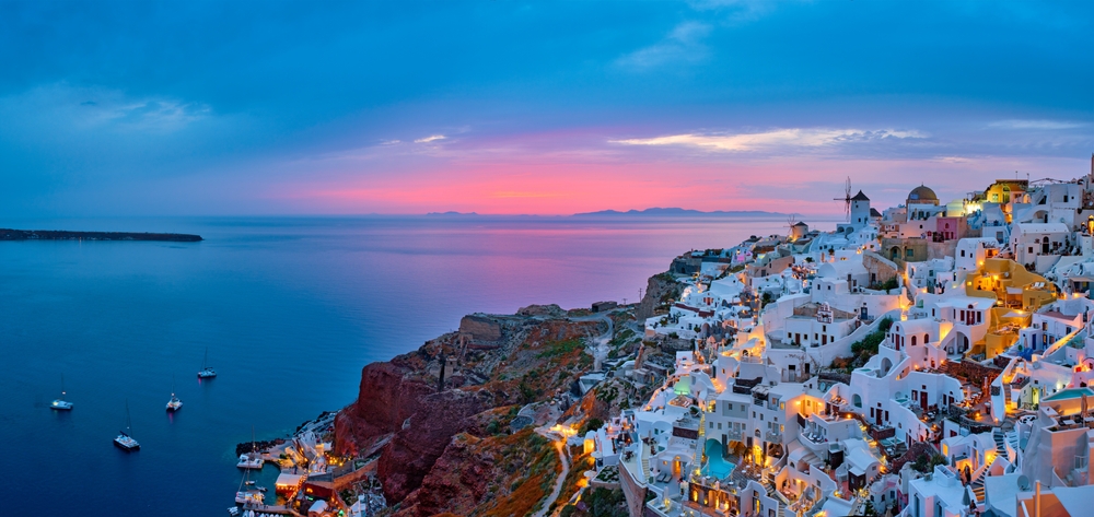 Santorini island in the evening blue hour